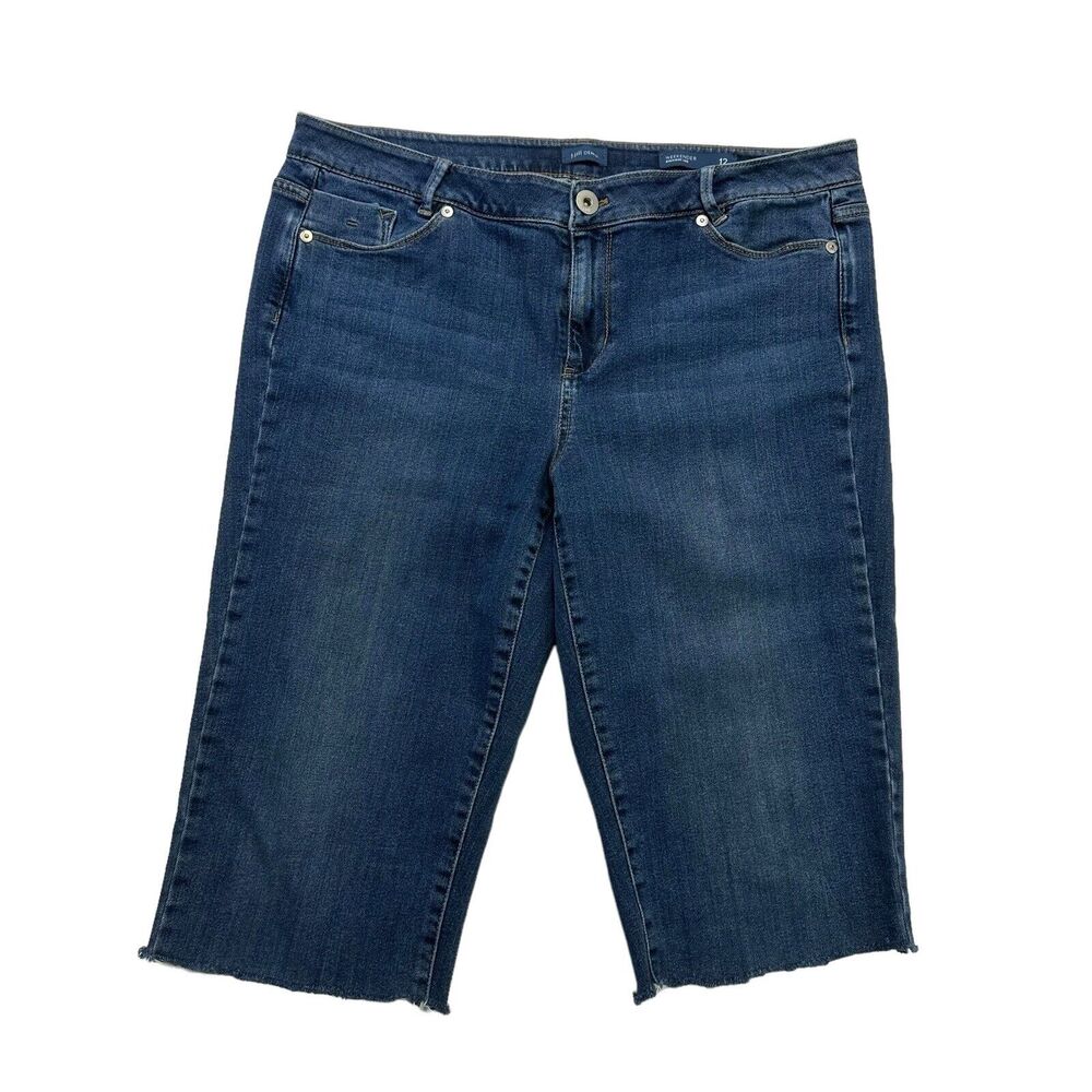 J Jill Jeans Womens 12 Blue Denim Weekender Straight Leg Capri Cut Off Stretch